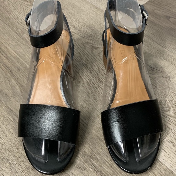 J . Crew Wooden Platform Black Leather Sandals 6 - Picture 5 of 8